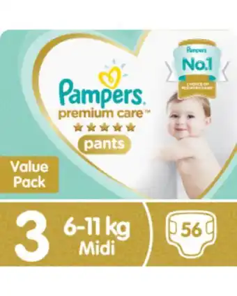 Pampers premium care pants size 3 midi (6-11kg) value pack 56 nappies