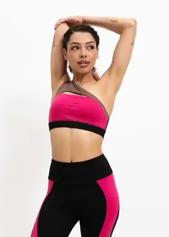 Colour block cut-out one shoulder crop top
