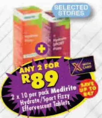 Shoprite 2x10 per pack Medirite Hydrate/Sport Fizzy Effervescent Tablets offer