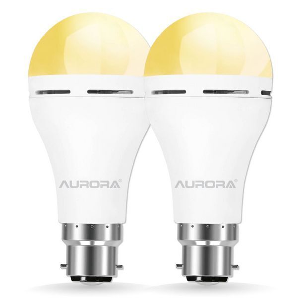 Aurora emergency led light bulb b22 rechargeable backup 2 pack offer