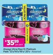 Game Always Ultra, Maxi Or Platinum Pads 12's/ 14's/ 16's/ 20's Pack (Assorted)- Per Pack offer