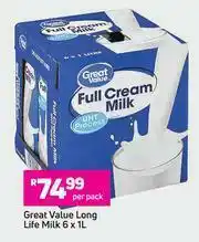 Great Value Long Life Milk-6 x 1Ltr Per Pack