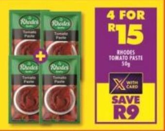 Shoprite Rhodes Tomato Paste 50g offer