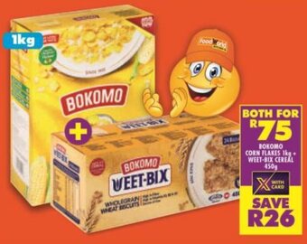 Shoprite Bokomo Corn Flakes 1kg+Weet-Bix Cereal 450g offer