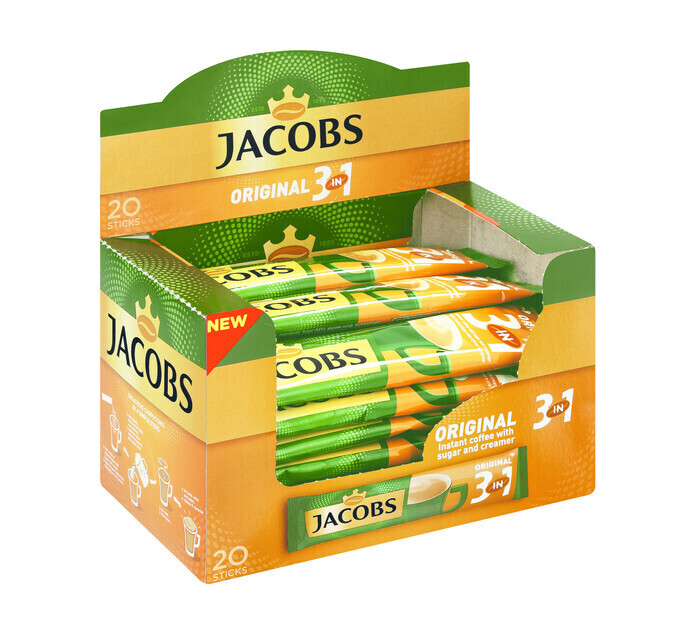 Jacobs kronung instant coffee sticks 3 in 1 (1 x 20s) offer at Makro’s