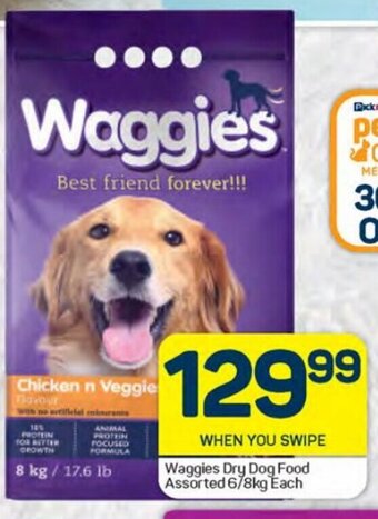 Pick n Pay Waggies Dry Dog Food Assorted 6/8kg each offer