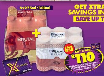 Shoprite Liquor Brutal Fruit Sparkling Ruby Apple / Strawberry Rouge Spirit Cooler 2 x 6x275ml / 300ml NRB / Cans offer