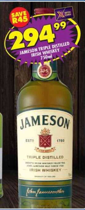 Shoprite Liquor Jameson Triple Distilled Irish Whiskey 750ml offer