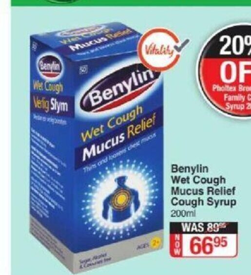 Benylin Wet Cough Mucus Relief Cough Syrup 200ml offer at DisChem