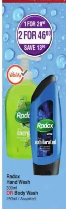 Dis-Chem Radox Hand Wash 300ml or Body Wash 250ml / Assorted offer
