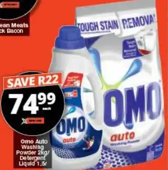 Checkers Omo Auto Washing Powder 2 kg/ Detergent Liquid 1.5 L offer