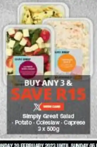 Checkers Simply Great Salad Potato Coleslaw-Caprese 3 x 500g offer