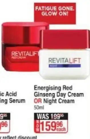 Dis-Chem Revitalift Energising Red Ginseng Day Cream or Night Cream 50ml offer