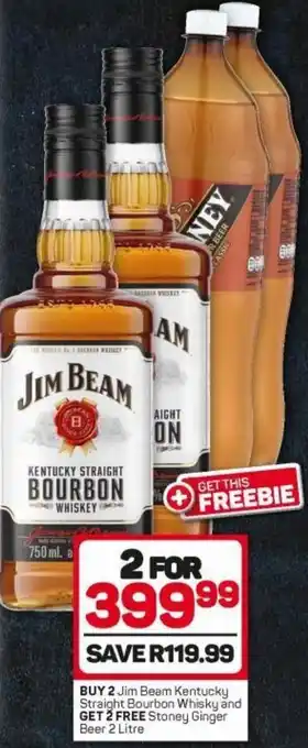 Buy 2 Jim Beam Kentucky Straight Bourbon Whisky and Get 2 Free Stoney Ginger Beer 2 Litre