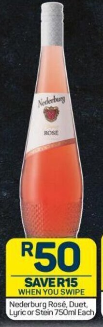 Pick n Pay Liquor Nederburg Rose, Duet, Lyric or Stein 750ml each offer