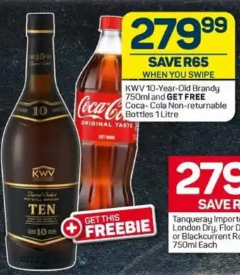 Pick n Pay Liquor KWV 10-Year-Old Brandy 750ml and Get Free Coca-Cola Non-returnable Bottles 1 Litre offer