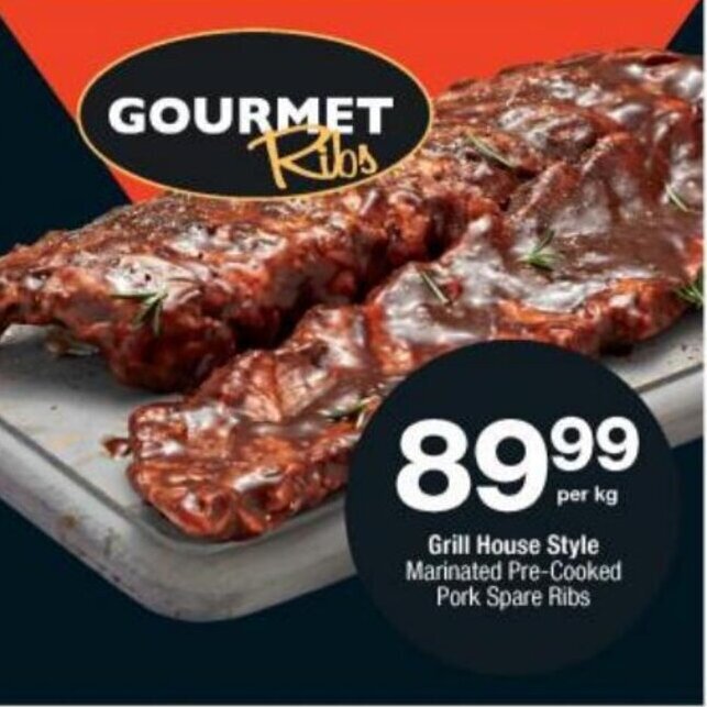 Grill House Style Marinated PreCooked Pork Spare Ribs offer at Checkers