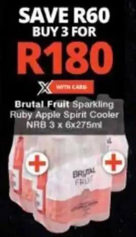 Checkers Brutal Fruit Sparkling Ruby Apple Spirit Cooler NRB 3x6x275ml offer