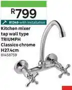 Leroy Merlin Triumph kitchen mixer tap wall type classico chrome h27.4cm 81458759 offer