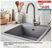 Delinia single kitchen sink onega squartz/resin composite grey l49cm x w51cm 81456535