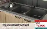 Leroy Merlin Delinia double kitchen sink with drainer elbe quartz/resin composite black l116cm x w50cm 81456536 offer