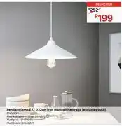 Leroy Merlin Pendant lamp e27 d32cm iron matt white braga (excludes bulb) 81459229 offer