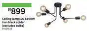 Ceiling lamp e27 6 x 60w iron black spider (excludes bulbs) 81401533