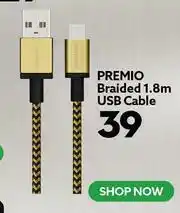 Ackermans Premio Braided 1.8m USB Cable offer