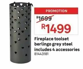 Fireplace toolset berlingo grey steel includes 4 accessories