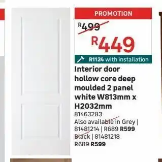 Leroy Merlin Interior door hollow core deep moulded 2 panel white w813mm x h2032mm offer