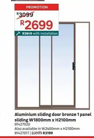 Leroy Merlin Aluminium sliding door bronze 1 panel sliding w1800mm x h2100mm offer