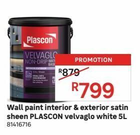 Leroy Merlin Wall paint interior & exterior satin sheen plascon velvaglo white 5l offer
