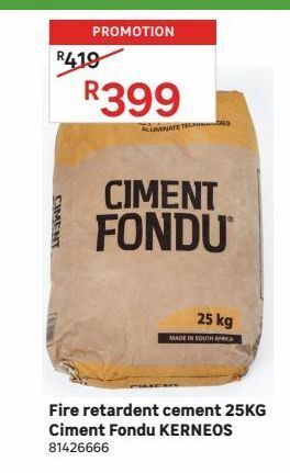 Fire retardent cement 25kg ciment fondu kerneos offer at Leroy Merlin