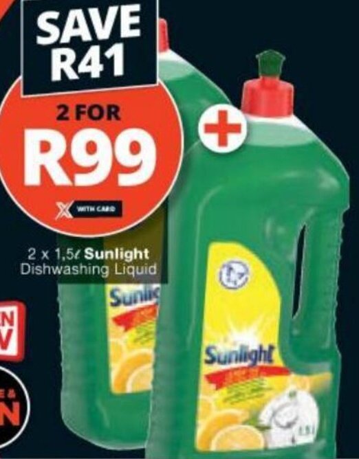 Sunlight Dishwashing Liquid 2x1.5L offer at Checkers