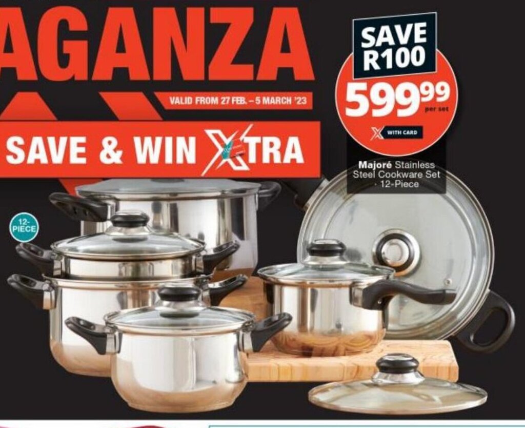 Majore Stainless Steel Cookware Set 12-Piece offer at Checkers