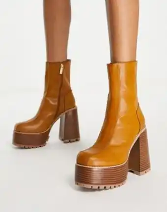 Asos design emotive high-heeled platform ankle boots in tan
