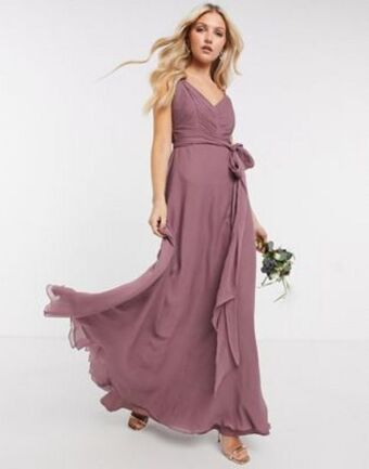 Asos Asos design bridesmaid cami maxi dress with ruched bodice and tie waist in dusty mauve offer