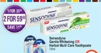 Dis-Chem Sensodyne Gentle Whitening or Herbal Multi Care Toothpaste 75 ml offer