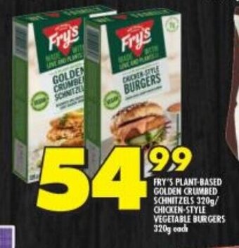 Shoprite Fry's Plant-Based Golden Crumbed Schnitzels 320g/Chicken-Style Vegetable Burgers 320g each offer