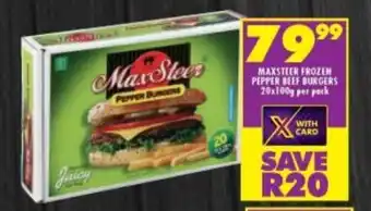 Maxsteer Frozen Pepper Beef Burgers 20x100g per pack
