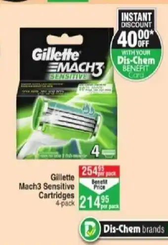 Dis-Chem Gillette Mach3 Sensitive Cartridges 4-Pack offer