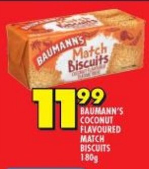 Shoprite Baumann's Coconut Flavoured Match Biscuits 180g offer