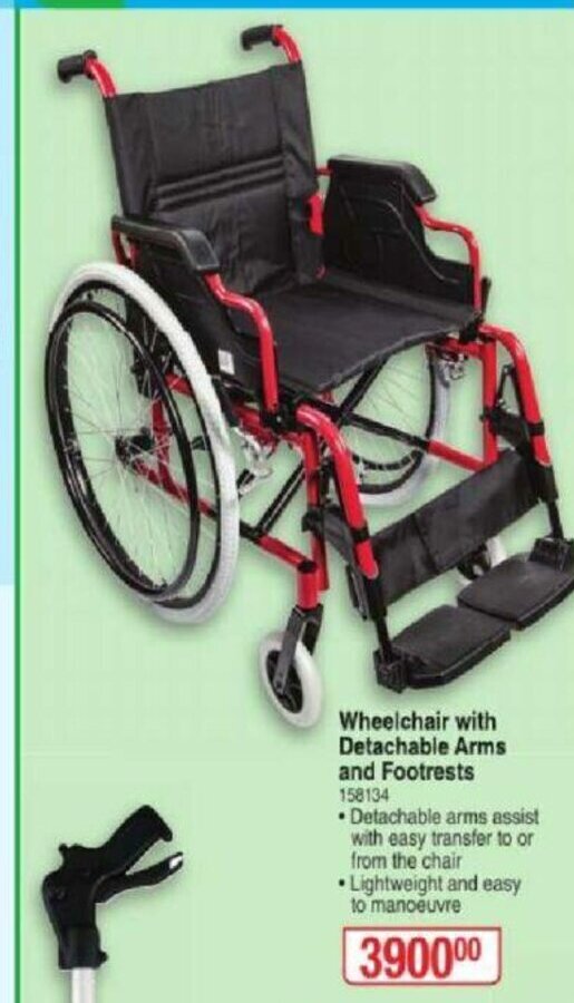 Wheelchair with Detachable Arms and Footrests offer at DisChem