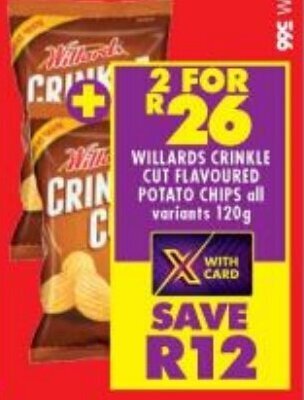 Shoprite Willards Crinkle Cut Flavoured Potato Chips 120g offer