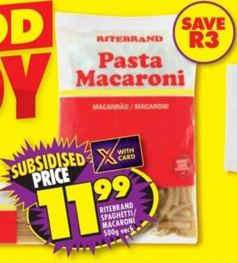 Shoprite Ritebrand Spaghetti/Macaroni 500g each offer