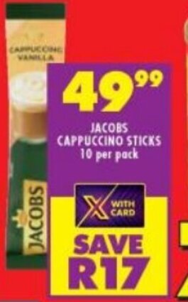 Shoprite Jacobs Cappuccino Sticks 10 per pack offer