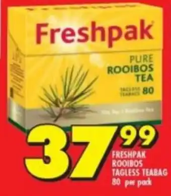 Shoprite Freshpak Rooibos Tagless Teabag 80 per pack offer