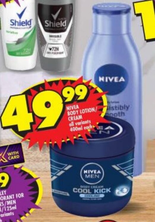 Nivea Body Lotion/Cream 400ml each offer at Shoprite