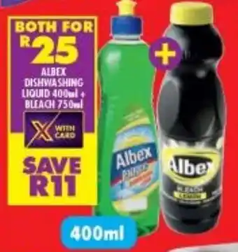 Shoprite Albex Dishwashing Liquid 400ml + Bleach 750ml offer