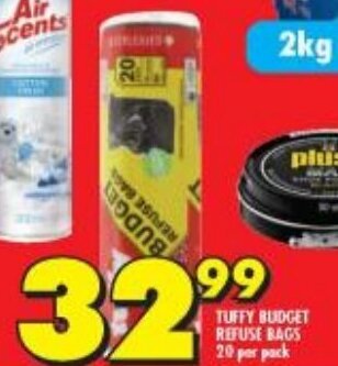 Shoprite Tuffy Budget Refuse Bags 20 per pack offer